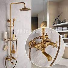 Check spelling or type a new query. Antique Brass Shower System Set Rainfall Two Handles Five Holes Ceramic Valve Bath Shower Mixer Taps With Cold And Hot Switch 2021 Us 249 99 Shower Faucet Sets Bathroom Shower Faucets Outdoor Shower Fixtures