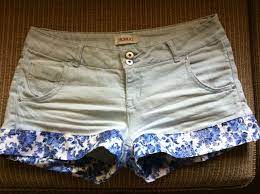 Sewing Project Customize A Pair Of Shorts With A Cute Material Cuff Can Make Short Shorts Long How To Make Shorts Sewing Projects Clothes Lace Denim Shorts