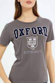 Buy Women Charcoal Oxford Printed T-Shirt 125116015 in Saudi Arabia | REDTAG