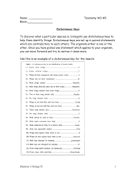 Dichotomous key on norns norns belong to the genus norno and can be divided into eight species that are generally located in specific regions of the world. Taxonomy Ws 2 Dichotomous Key Worksheet