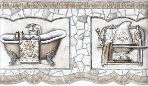 Premium selection of designer fabrics & wallpapers. Antique Bath Tub Sink Neutral Mosaic Wallpaper Border Mf008110b Mosaic Wallpaper Wallpaper Border Wall Wallpaper