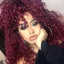 Burgundy curly frontal wig 18'' 180% densitydirect l. Burgundy Curly Hair 1 Weft Extensions In Black And On Dark Skin Chrisconnelly Burgundy Curly Hair Colored Curly Hair Curly Hair Styles