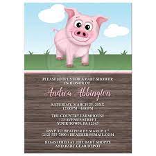 Baby Shower Invitations Happy Pink Pig On The Farm Barnyard