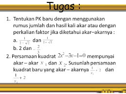 Jika akar akar persamaan kuadrat yang baru adalah nx1 dan nx2 maka persamaan kuadrat baru itu dapat kita cari dengan rumus. Menyusun Persamaan Kuadrat Ppt Download