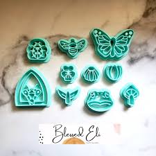 Spring is Blossom Polymer Clay Cutters, Praying Mantis, Frog, Butterfly,  Flower 4pc, Lady Bug, Bee, Mushroom
