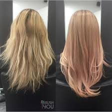 Overtone On Instagram We Are Obsessed With This Subtle Rose Gold Before And After Done By Ibrushyou Rose Gold Hair Blonde Pink Blonde Hair Hair Highlights