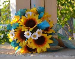 Sunflower And Teal Bouquets For Weddings Mark 2014 Sunflower Wedding Bouquet Silk Flowers Wedding Rustic Wedding Flowers