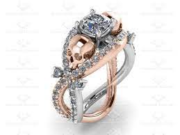 Marseille 1 25ct White Diamond Two Tone White Rose Gold Skull Engagement Ring Skull Engagement Ring Skull Wedding Ring Black Engagement Ring