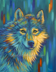 Contemporary Wolf Art In Bright Colors By Theresa Paden Wolf Art Animal Paintings Art