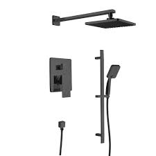 Matte Black Shower Faucet With Square Hand Shower And Rain Showerhead Black Shower Faucet Black Shower Shower Heads