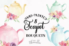 Fun to use in a collage! Watercolor Teapots Clipart Bouquets Flowers Wonderland Florals Tea 99970 Illustrations Design Bundles