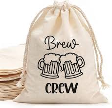 MS Brew Crew printed Party Favor bags - Cotton Drawstring closure -  Bachelorette hangover kit bags - Hangover Recover
