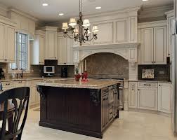 Classic Antique White Kitchen With Glazing Large Decorative Hood And Island Www Prasada Antique White Kitchen Cabinets Antique White Kitchen Luxury Kitchens