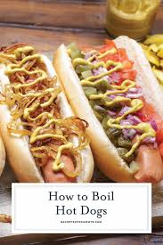 Generally, with fresh hotdogs, it will take about five minutes, which gives you plenty of time to preheat your buns and line up your condiments. How To Boil Hot Dogs Gourmet Hot Dogs On The Stovetop