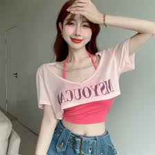 Amazon.co.jp: Individuality Two Piece Loose Sexy T-shirt, Womens, Cross  Hanging Neck Ring, Love Blouse, Short Top, Womens, For Both Small Tits And Big  Tits, Sexy Cleavage, Layering Inner, Basic Tank Top, Bustier :