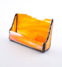 Orange Stained Glass Business Card Holder Boss Gift Etsy Business Card Holders Card Holder Fused Glass Art