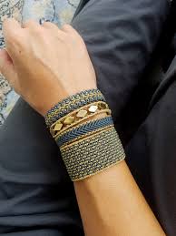 Grey Blue Macrame Bangle Knotted Wristband Micro Macrame Wide Bracelet Gold Metallic Waxed Thread Woman Macrame Jewelry Macrame Jewelry Micro Macrame Wide Bracelet
