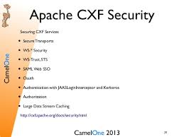 This overrides cxf's default ssl handling and retrieves the websphere sslsocketfactory based on the hostname and port the message is being sent to. Camelone 2013 Karaf A Mq Camel Cxf Security