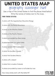 Geography Scavenger Hunt Of United States Geography Worksheets United States Geography Social Studies Worksheets