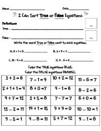 1st Grade True And False Equations Sort And Color And Story Problems Story Problems Math Instruction First Grade Math