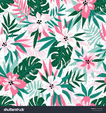 Hawaiian flower tropical leaves pattern seamless background illustration. Hawaiian Seamless Pattern With Pink Flowers And Green Leaves Stylish Floral Endless Pr Flower Illustration Pattern Hawaiian Pattern Design Flower Illustration