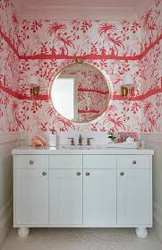 White Bathroom With Red Toile Pagoda Wallpaper Cottage Bathroom Find toile wallpapers in all style and price range from beloved designer brands. white bathroom with red toile pagoda