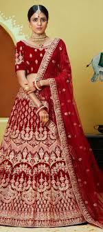 Muted red earth tones blend beautifully with brown, taupe and wood. Bridal Wedding Red And Maroon Color Velvet Fabric Lehenga 1605241