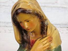 Vintage Lovely Small Virgin Mary Madonna Holy Mother Plaster Statue Bust  Chalk