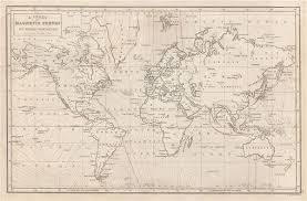 1840 Black Map Of The World Showing Magnetic Curves Diy