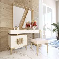 Everly Quinn Lundberg Vanity Set With Stool And Mirror Wayfair Dressing Table Design Vanity Set Luxe Bedroom