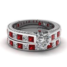 I know tiffany did a narrow ruby and diamond band, but it was channel set. Vintage Channel Heart Moissanite Bridal Set With Ruby In 14k White Gold Fascinating Diamonds