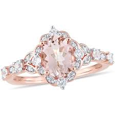 Oval Morganite White Sapphire And 1 20 Ct T W Diamond Frame Ring In 10k Rose Gold Zales Outlet