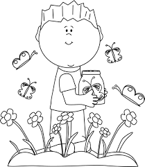 Black And White Boy Drawing Black And White Boy In A Butterfly Patch Clip Art Black And White Boy In A Butterfly Patch Image Coloring Pages Spring Coloring Sheets Flower Coloring Pages