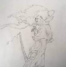 Afro samurai anime drawing, anime, microphone, text, logo png. Not Finished Yet Afro Samurai Drawing