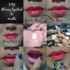 How To Turn Your Glossy Lipstick To Matte You Ll Just Need Baby Powder 1 Apply Your Lipstick As Usual 2 G Diy Matte Lipstick Glossier Lipstick Diy Lipstick