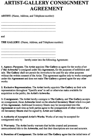 Consignment Agreement Form Contract Template Consignment Artist Gallery