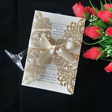 2019 Luxury Glitter Laser Cut Wedding Invitations Cards With Champagne Bowknot Floral Anniversary Evening Invite With Envelope Free Ship Simple