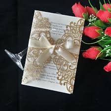 2019 luxury glitter laser cut wedding invitations cards with champagne bowknot floral anniversary evening invite with envelope free ship simple