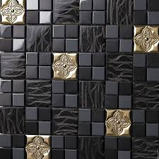 Black And Gold Kitchen Floor Tiles Black Gold Glass Metal Flower Kitchen Backsplash Bathroom Wall Tiles Mosaic Art Tstmosaictiles Modern Metal Mosaic Tiles Glass Mosaic Tiles Room Wall Tiles