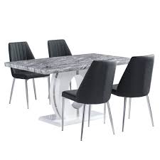 This beautiful side table with a brass frame comes in a choice of two different table tops, in an elegant emperador marble top or black granite. Ocean 150cm Grey Marble Effect Top Dining Table 4 Dark Grey Chairs
