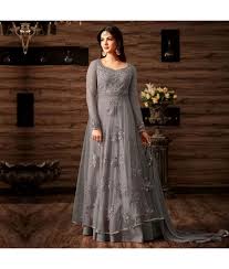 Buy indian/pakistani bollywood party wear wedding wear anarkali suit gown for women vf: Style Amaze Gorgeous Grey Net Designer Partywear Embroidered Designer Anarkali Suit Styleamaze
