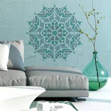 Painted Feature Wall Living Room Ideas On A Budget Using Easy To Use Diy Mandala Stencil Patterns From Cutt Wall Stencil Designs Mandala Stencils Stencils Wall