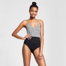 Sunn Lab Swim Women S Gingham Halter Wrap One Piece Swimsuit Black White Gingham M Womens Gingham Black Swimsuit One Piece Swimsuit