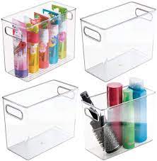 Great storagegoing southpurchased for guest bathroom to hold cotton balls and q tips. Amazon Com Mdesign Slim Plastic Storage Container Bin With Handles Bathroom Cabinet Organizer For Toiletries Makeup Shampoo Conditioner Face Scrubbers Loofahs Bath Salts 5 Wide 4 Pack Clear Home Kitchen