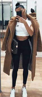 Winter Outfits White Adidas Crop Top And Black Pants Pic By Questionlook Adidas Pants Outfit Track Pants Outfit Adidas Crop Top