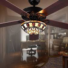 Meyda lighting 73124 nuevo mission tiffany fan light fixture. Colorful Glass Shade 52 Inch Brown Wood Blades Ceiling Fans Lights Vintage Tiffany Stained Glass Flowers Downlight Ceiling Fans Blades Ceiling Fan Ceiling Fans Lightlight Ceiling Fan Aliexpress
