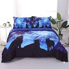 This bed set is a must have. Wowelife Galaxy Wolf Comforter Sets Twin 5 Piece Blue Wolf Bedding Set With Comforter Flat Sheet Fitted Sheet And 2 Pillow Cases For Kids Twin Moon Wolf Pricepulse