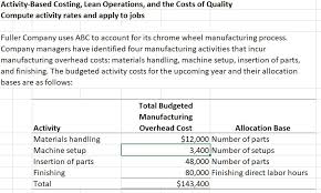 Cost accountants know that traditional cost accounting can hide. Activity Based Costing Lean Operations And The Chegg Com