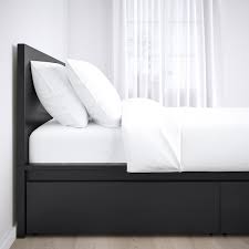 Bed frame with 4 storage boxes. Malm High Bed Frame 4 Storage Boxes Black Brown Luroy Queen Ikea