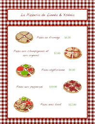 Menu De Pizzeria En Francais Dramatic Play Play Menu Indoor Activities For Kids